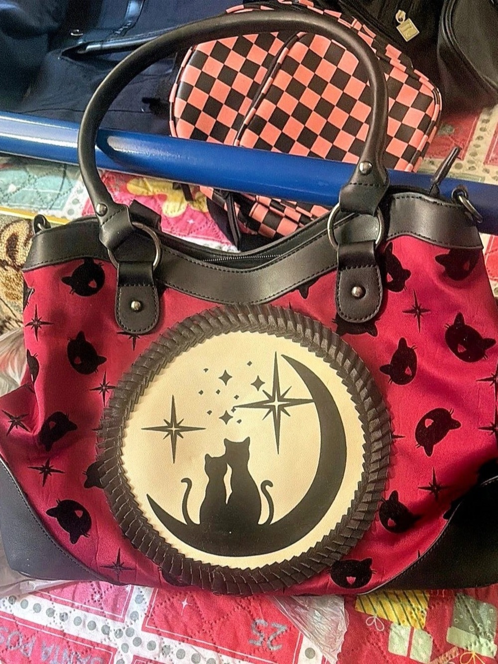 Cat Moon Graphic Tote Pink & Black